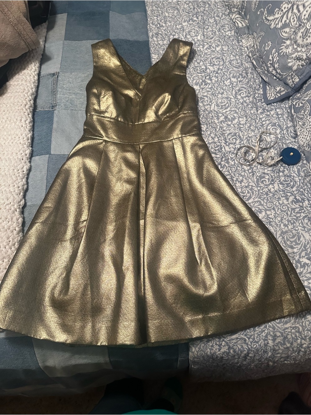 Banana Republic Metallic Gold Party Dress - Sleeveless Fit & Flare